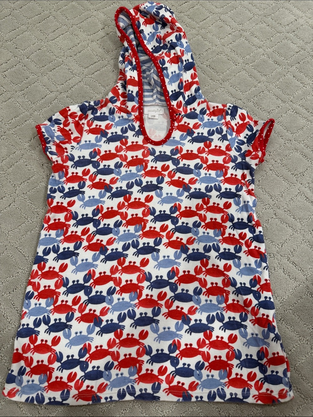 Mud Pie Kids Hooded Swim Cover-Up in Red, Navy & Light Blue Crab Print